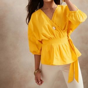 NWT Banana Republic Wrap Top Balloon Sleeve | Yellow | Size Medium